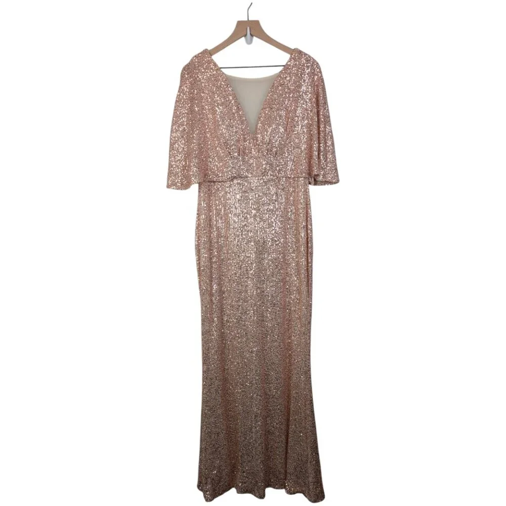 Chicwish | Cape Sleeve Mesh Insert Sequined Gown | Champagne | XXL - Picture 4 of 14